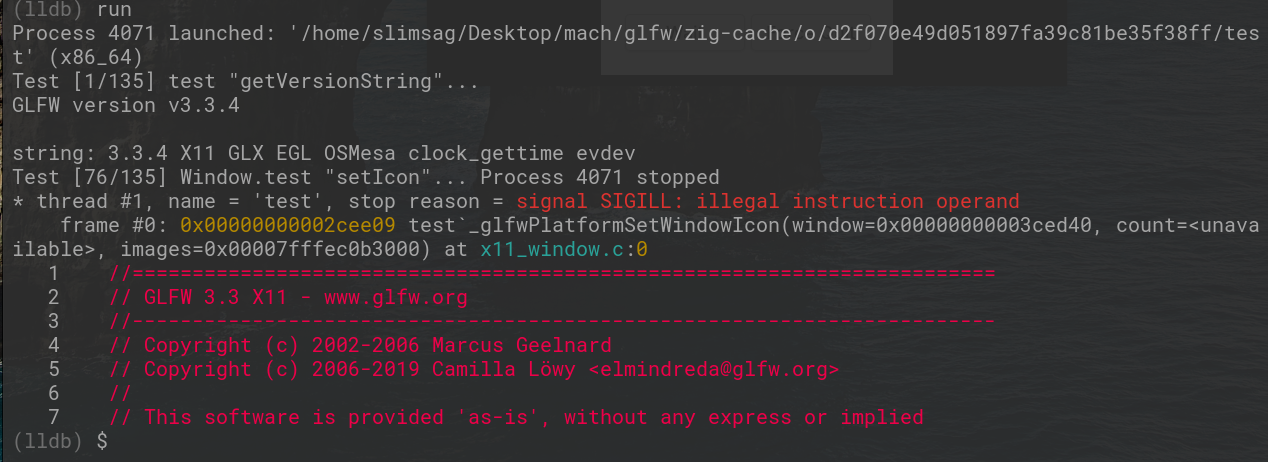 lldb showing nothing particularly useful