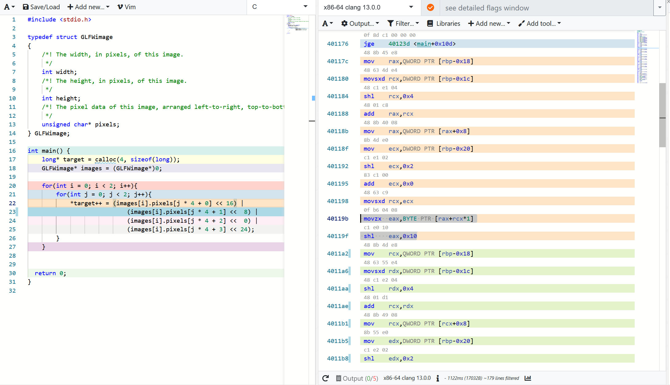 Compilation with godbolt with UBSan turned off shows movement into 32-bit EAX register